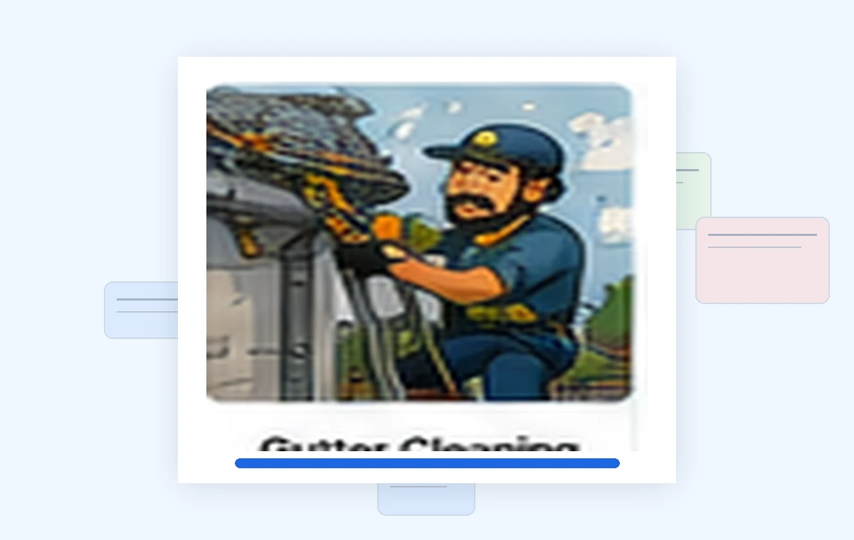Cartoon illustration of a busy gutter cleaning business owner dealing with paperwork and day-to-day work.