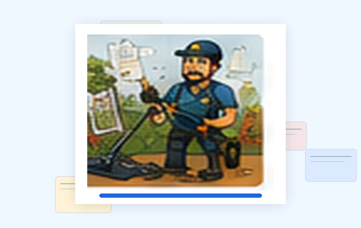Cartoon illustration of a busy pressure washing business owner dealing with paperwork and day-to-day work.